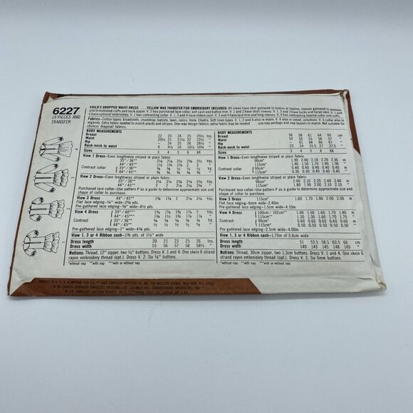 Simplicity 6227 Child's Girl Dropped Waist Dress Size 3 Vintage Cut 1983 - Picture 4 of 5